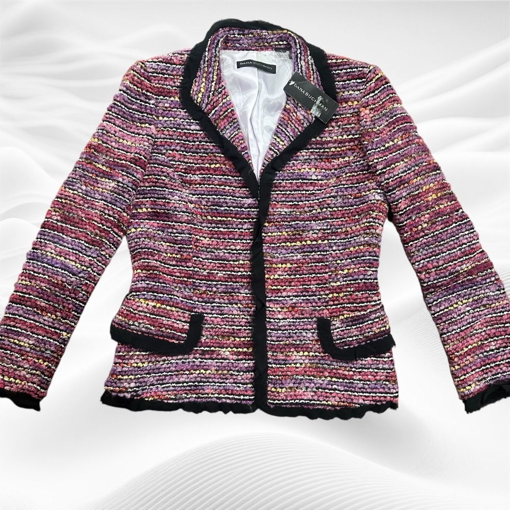 Dana Buchman NWT size 8 Tweed Jacket Blazer‎ Black Trim Career Office Party